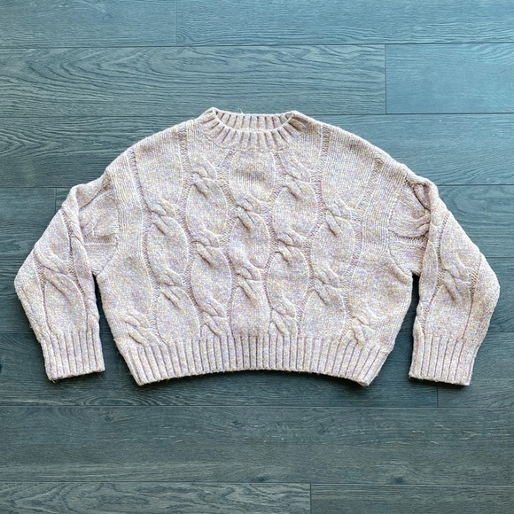 Heathered pink cropped cable knit sweater - Picture 2 of 5